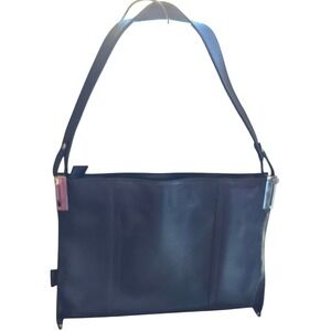 VINTAGE Black Leather shoulder bag silver hardware great structure‎ narrow  9x13